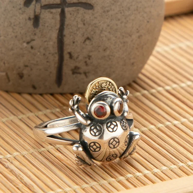 Red Jade Golden Frog Rings Gemstone Accessories Amulets 925 Silver Carved Adjustable Ring Natural Charm Jewelry Charms Women 250106