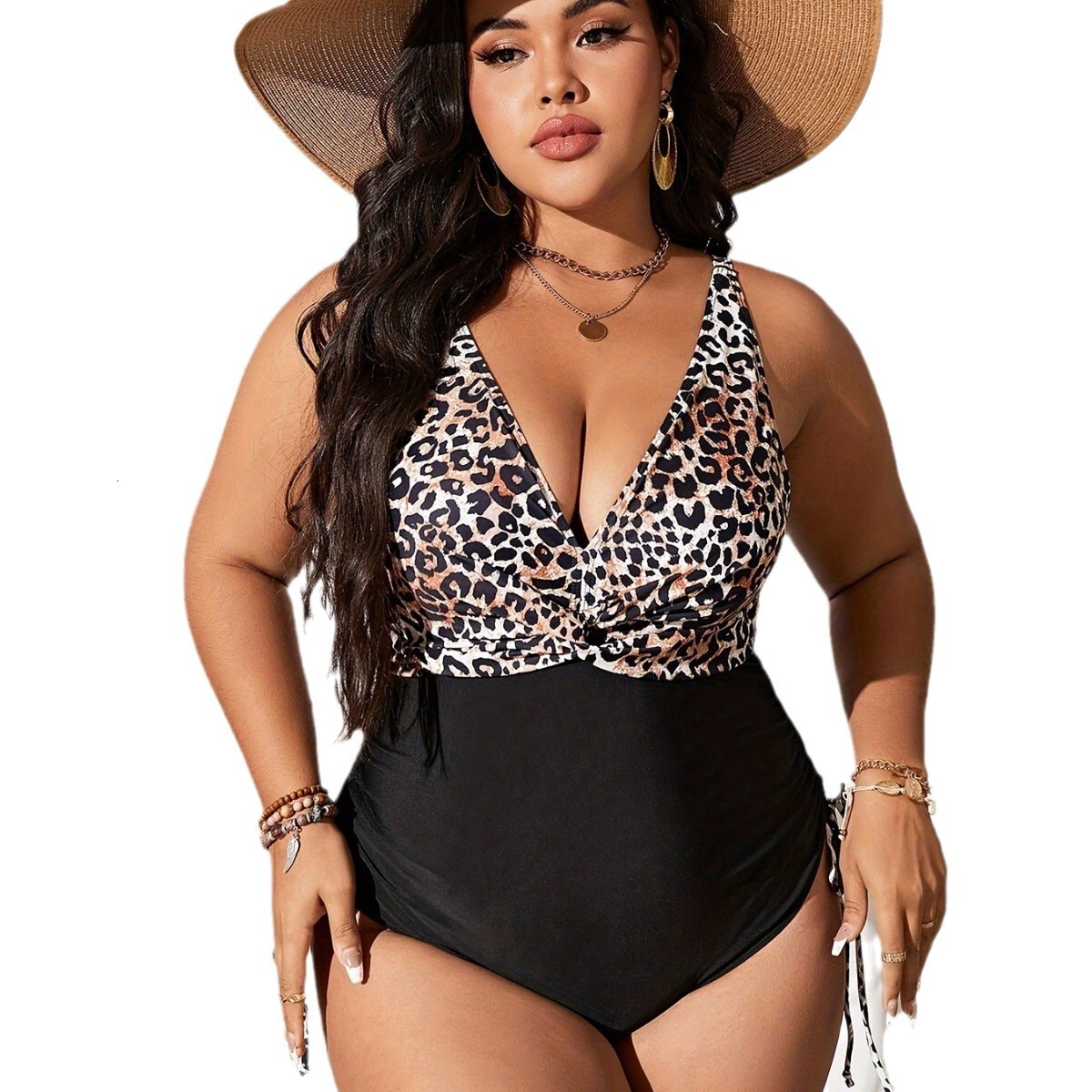 2025 new plus size solid color leopard print multi-color printed dress slim fit drawstring bikini designer women's swimsuit trendy beach swimsuit