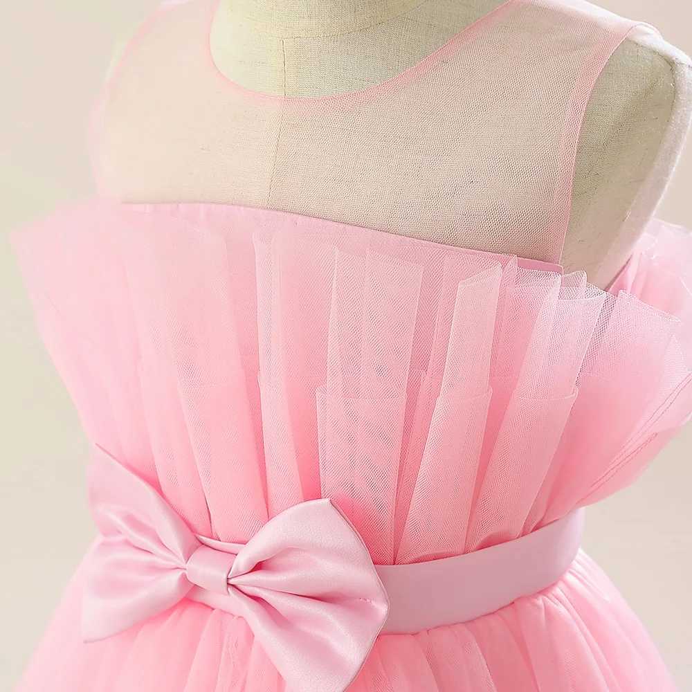 Summer Tulle Bridesmaids Pink Par Dresses for Girls Elegant Bow Princess Wedding Girls Dress First Communion Wedding Prom GownXJ250108