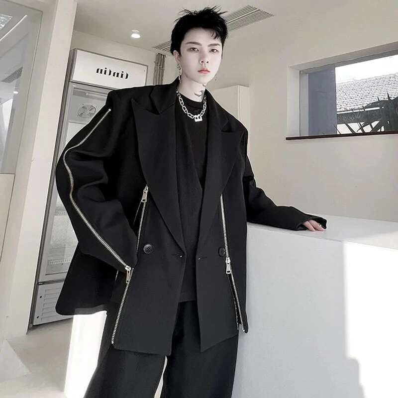 Autumn New Fashion Elegant Zipper Splicing Design Casual Blazer Coat Men's High Street Original Suit Jacket
