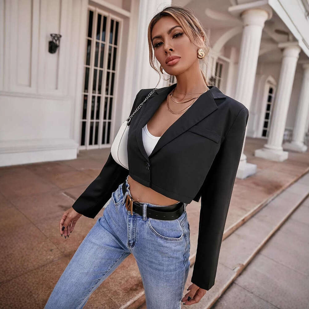 Cross Border Foreign Trade New Short Small Suit Jacket With A Niche Design, Reveag Waist Suit, Casual And Spicy Style For Outdoor Wear