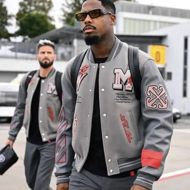 Trendy Soccer Fashion Mens Embroidered Bomber Jacket Hip Hop Letter Splicing Leather Baseball Clothing Y2K Jacket 250108