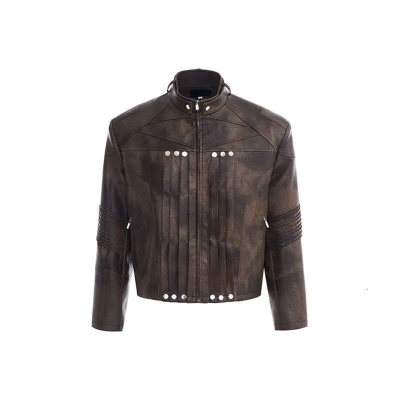 Liquid Design Pleated Leather Jacket Streetwear Elegance Motorcycle Clothing High End Pants Male New
