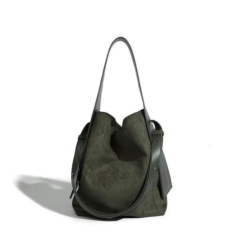 Retro Suede Solid Color Women's 2025 Designer Handbag Magnetic Closure Multi-Function Large Capacity Shoulder Bag