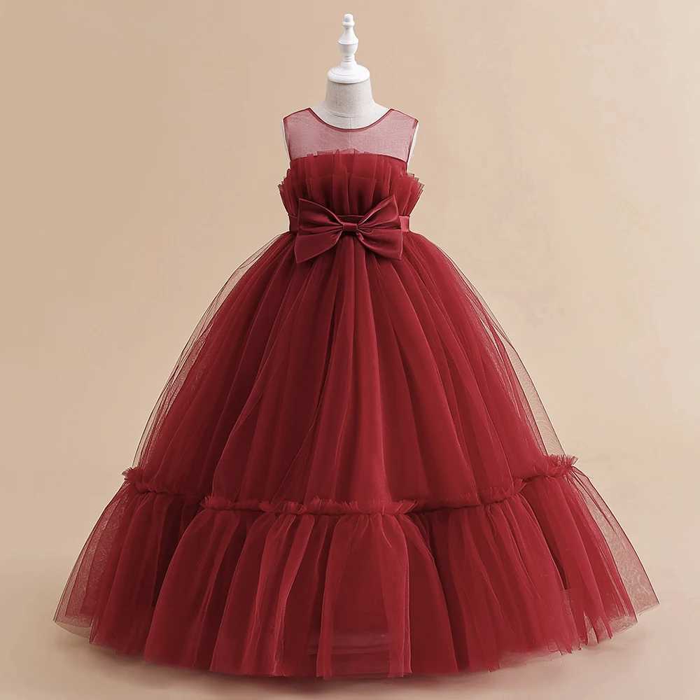 Formal Lace Bridesmaid Evening Dresses For Girls Costume Elegant Tulle Bow Par Princess Dress Girl Wedding Prom Gown VestidosXJ250108