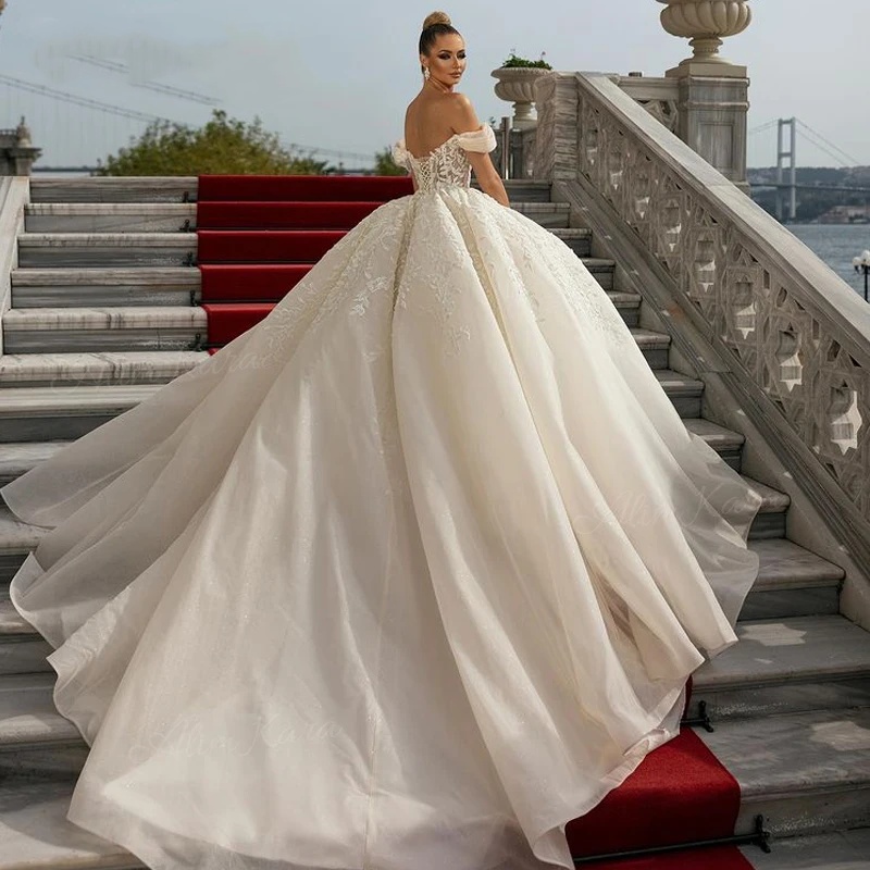 Ball Wedding Dress Off Shoulder Sleeveless Backless Bridal Gown Appliques Lace Sweep Train 2024 Customized Vestido De Novia