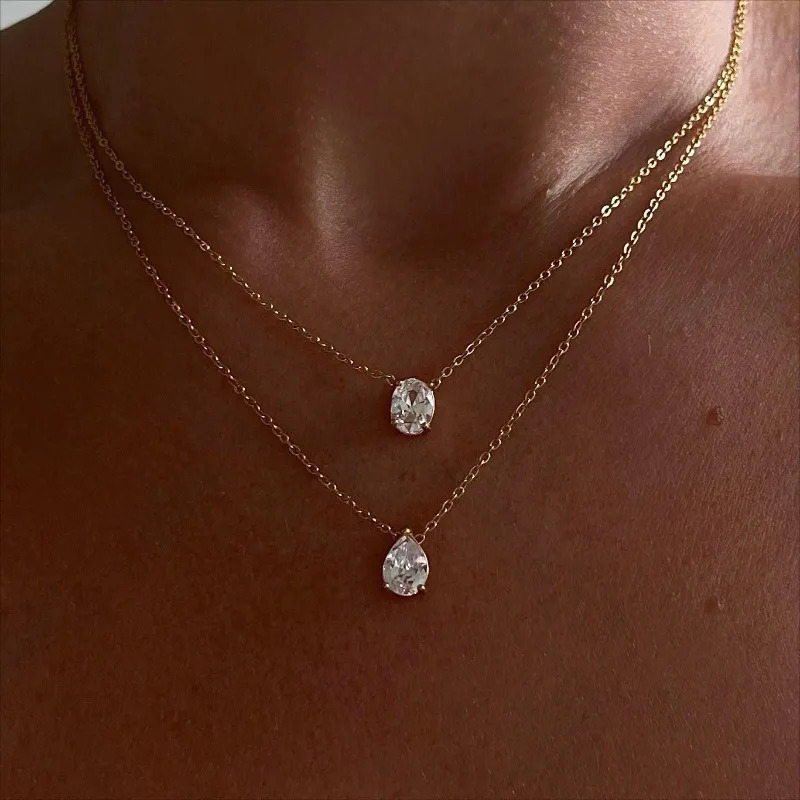 18K Gold Water Drop Oval Lab Diamond Chocker Necklace Party Wedding Pendants Necklaces for Women Men Anniversary Jewelry Gift 250107