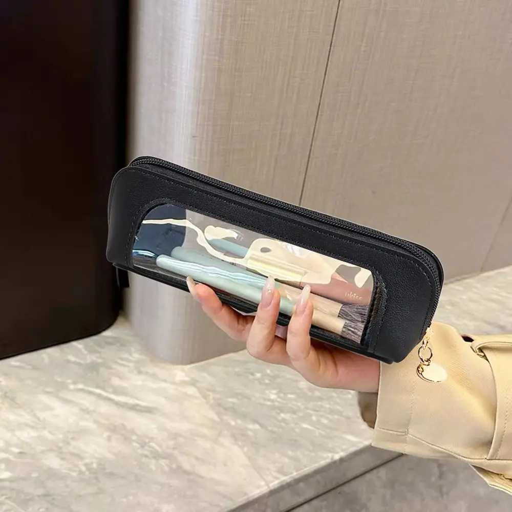 PU pencil case portable waterproof transparent makeup bag zipper makeup brush storage bag Sundries organizer stationery gift W250109