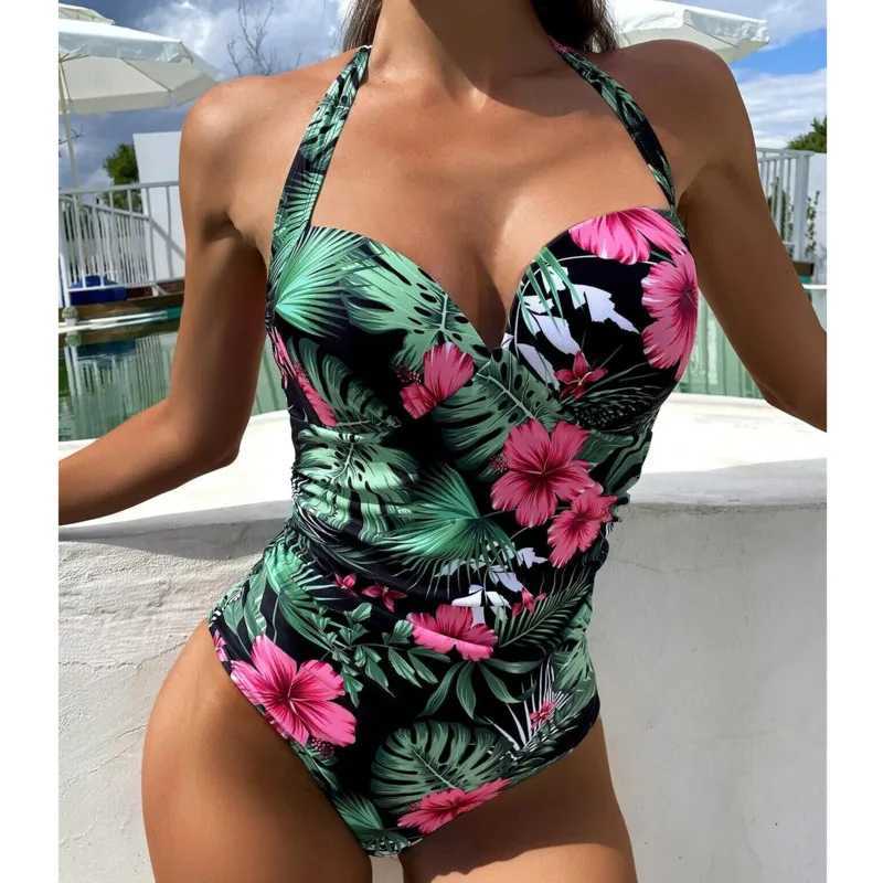 Sexy Floral One Piece Large Swimsuits Closed Plus Size Swimwear Fa Body Bathing Suit For Pool Beach Womens Swimming SuitXJ240108