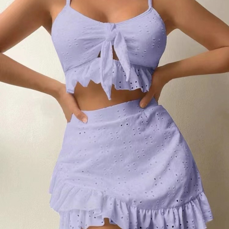 2025 Split Butt Skirt 3-Piece Designer Swimsuit with Ruffle Edge Trendy Swimsuit