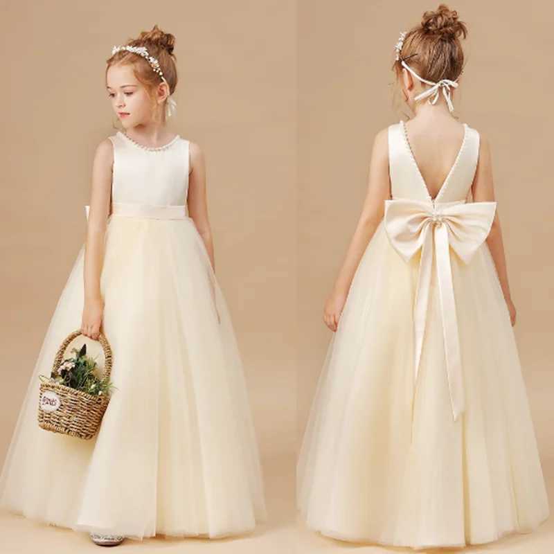 Teen Big Bow Girls Princess Dresses for Bridesmaids Kids Par Dress for Girl Beading Wedding Prom Pageant Dress Gown 5-14 YearsXJ250108