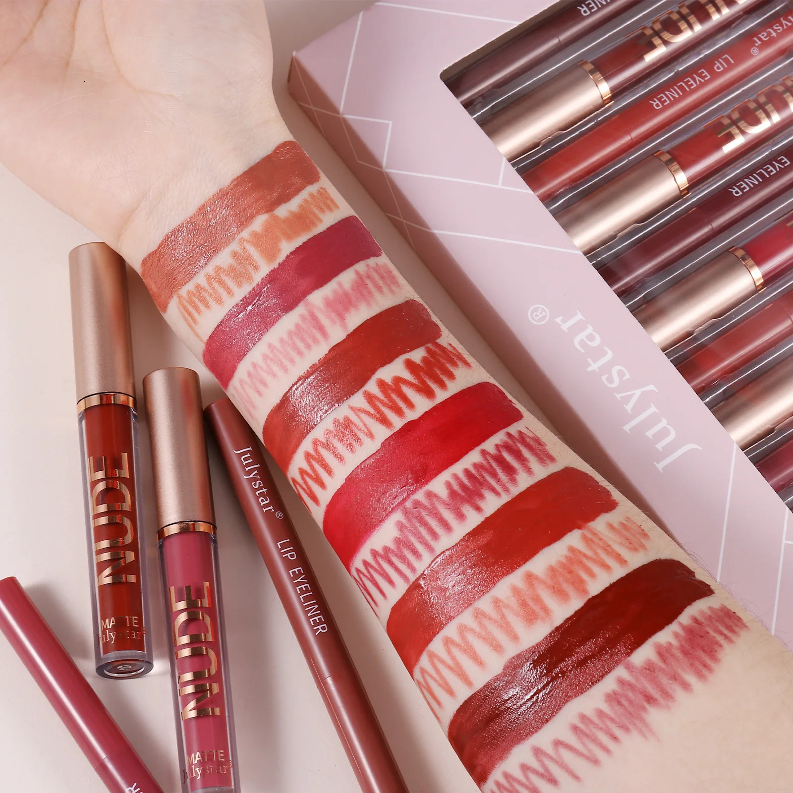 Non-stick lipstick pen cross-border waterproof long-lasting matte lip gloss lip liner 6 lip glazes 6 lip liners 250108