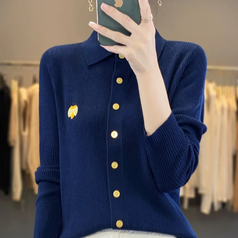 cashmere sweater womens autumn and winter knitted top long sleeved cardigan embroidered womens sweater 250106