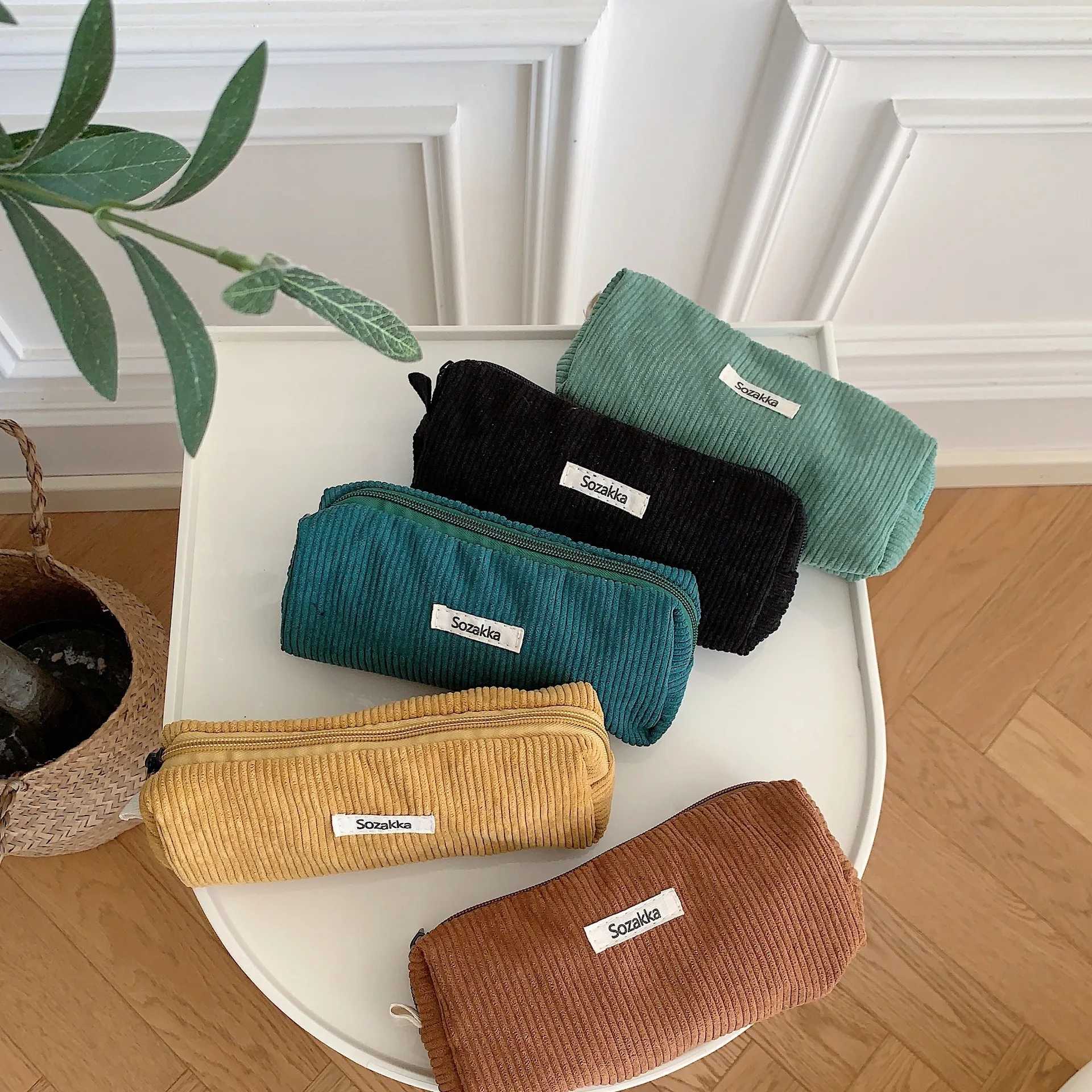 Cute Corduroy pencil case travel cosmetics lipstick wallet storage bag student handbag school stationery organizer handbag pencil case W250109