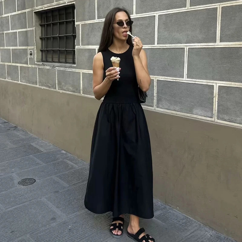 TRAF Dresses Summer Womens Chic Slim Simple Elegant Holiday Dress Street Comfortable Youth 250109