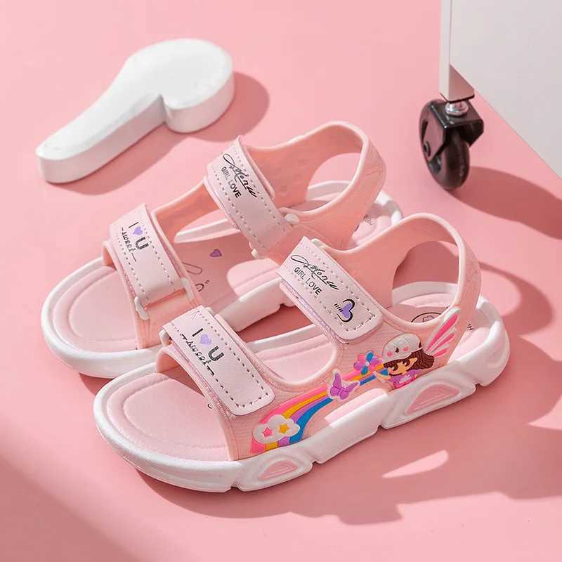 Summer Rainbow Girls Sandals Princess Sle Beach Sandals Slippers Fashionable Breathable White Bottom Beach Sandals W250108