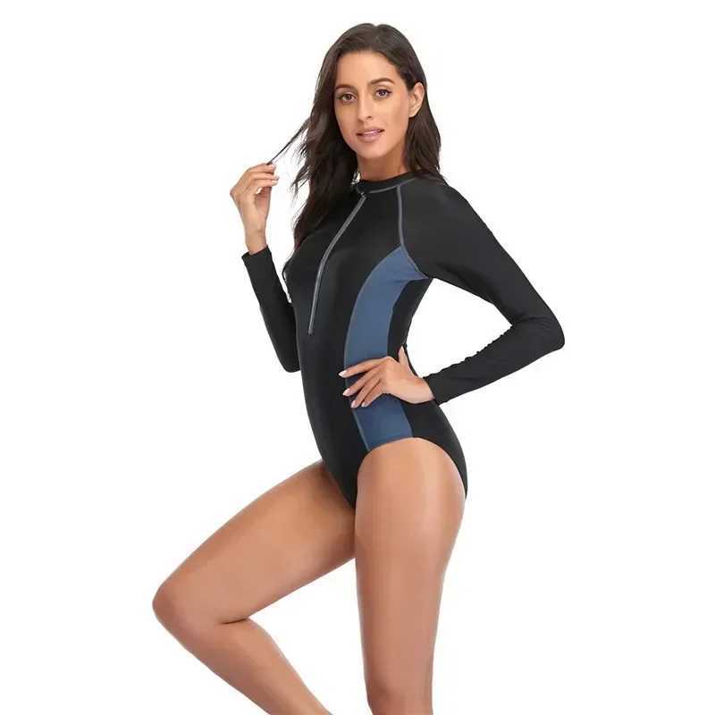 Printed One Piece Swimsuit Women New Long Seve Surfing Suit Fashion Swimming Suit Bathing Suits Swimwear Woman WetsuitXJ240108