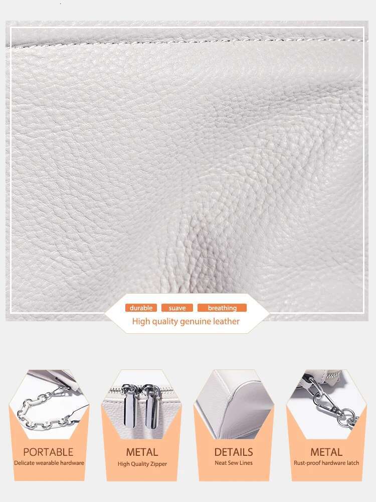 Zency 2024 New Fashion Acrylic Chain Handbags Soft Leather Top-handle For Women Small Underarm Bag White Crossbody