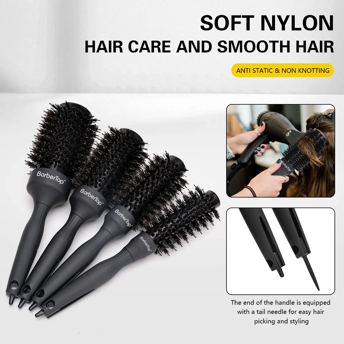 Barbertop Round Comb Boar Bristle Round Barrel Hair Curling Brush Women Beauty Hairbrush Barber Tools 4 Size Drying Curling Comb 250106