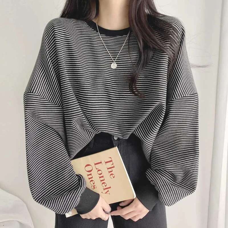 New Striped Thick Hoodie Designer Sportswear Autumn And Winter Long Sleeved Loose Plus Size Street Casual Top Retro Fashion Women's Clothing