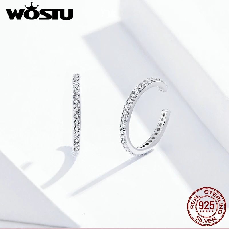 WOSTU 925 Sterling Silver Ear Cuff Clip Earrings Round Zircon Without Piercing Stack Earrings For Women Fashion Jewelry CQE842 250103