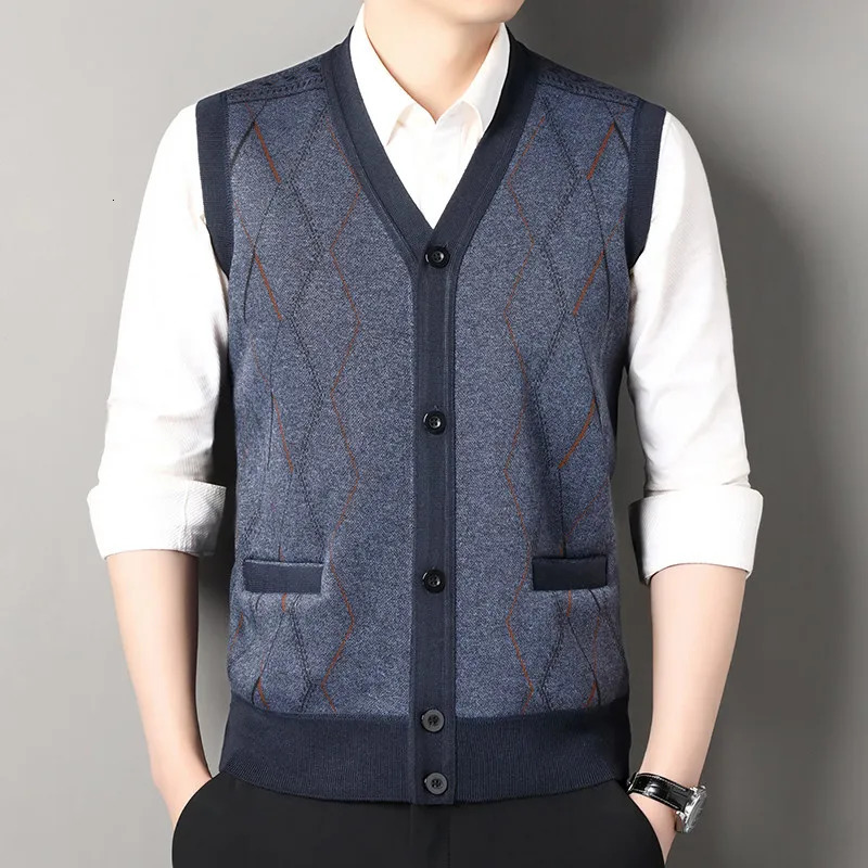 Autumn Winter Mens Sleeveless Knitted Cardigan Middleaged and Elderly Warm Vest Coat Casual Fit Daily Hair Sweater 250107