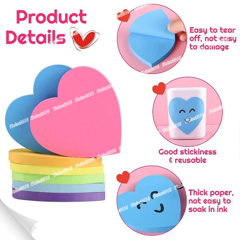 3*3inch Heart shape Sticky Notes Self-Adhesive Memo Pads Mixed Colors Label Message Stickers For School Office Students