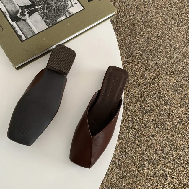 2022 designer mules woman square toe slippers high quality leather patchwork sandalias mujer shallow mouth backsg shoes 250217