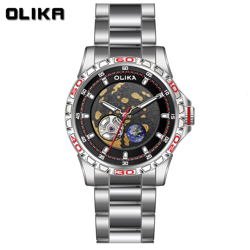Stylish Stainless Steel Mechanical Watch with Aerospace Design for Men