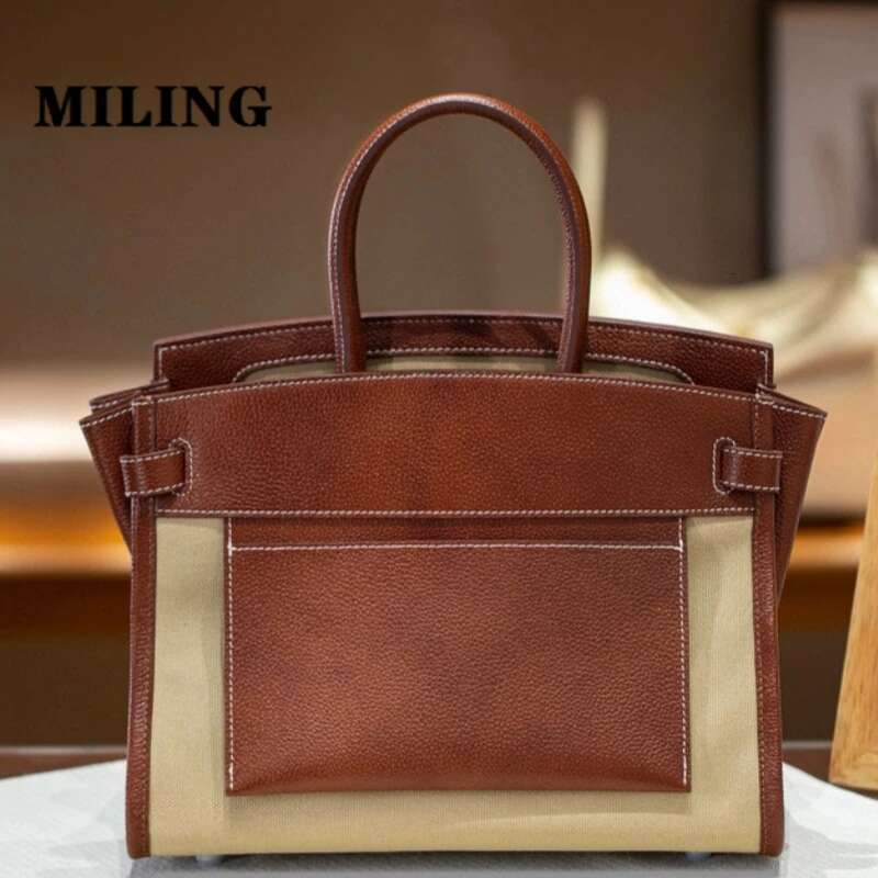 Women's Large Capacity Tote Bag Design Leather Splicing Canvas Handbags Ladies 2024 New Classic Commuting Satchels