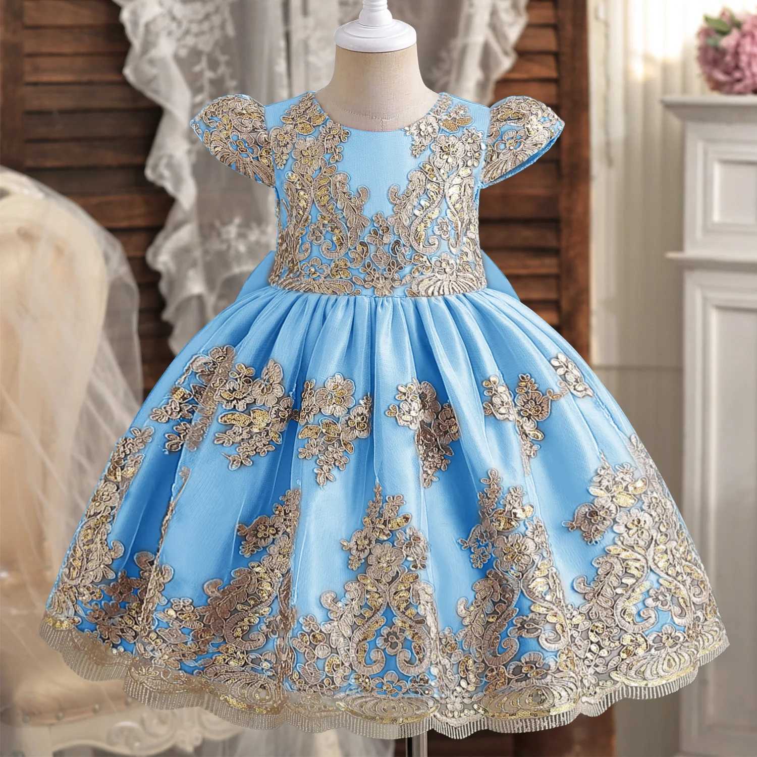 Elegant Princess Lace Wedding Formal Dress Luxury Embroidery Kids Dresses For Girls Vintage Children Christmas Par Prom GownXJ250108