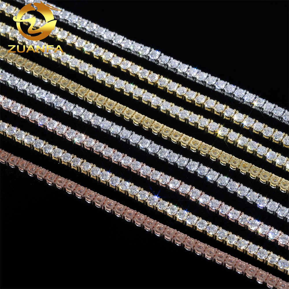 Fresh Item High Quality Hip Hop Bling 925 Sterling Silver 3MM 4MM Flawless D Color Lab Diamond Moissanite Tennis Chain