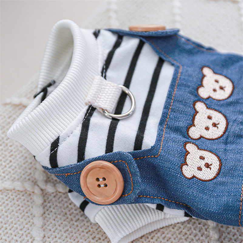 Dog Jumpsuit Pet Overall Round Neck Dog Denim Jumpsuit Adorable With Traction Ring Cartoon