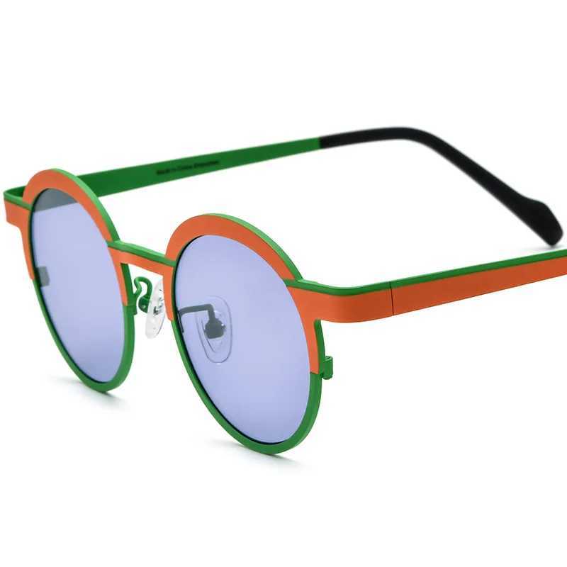 Colorful ultra bright titanium design circular sunglasses polarized UV400 fashionable solar driving glasses tin plated glasses W250109