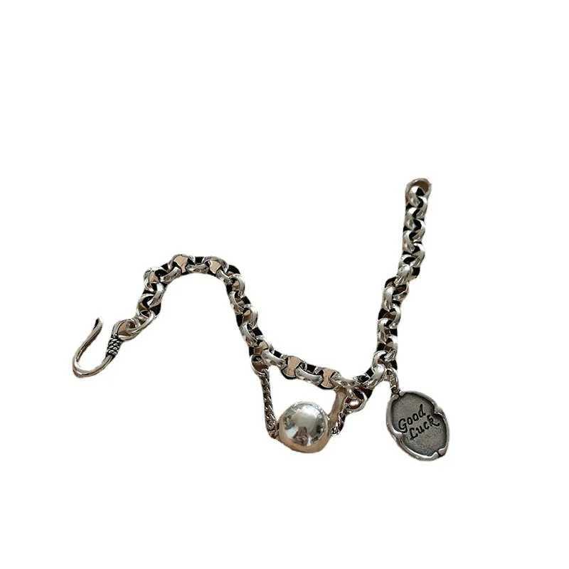 Punk Fashion Ball Letter Tag Pendant Bracelet For Women Young Girl Personality Hip Hop Metal Thick Chain Bracelet Gothic JewelryXJ250109