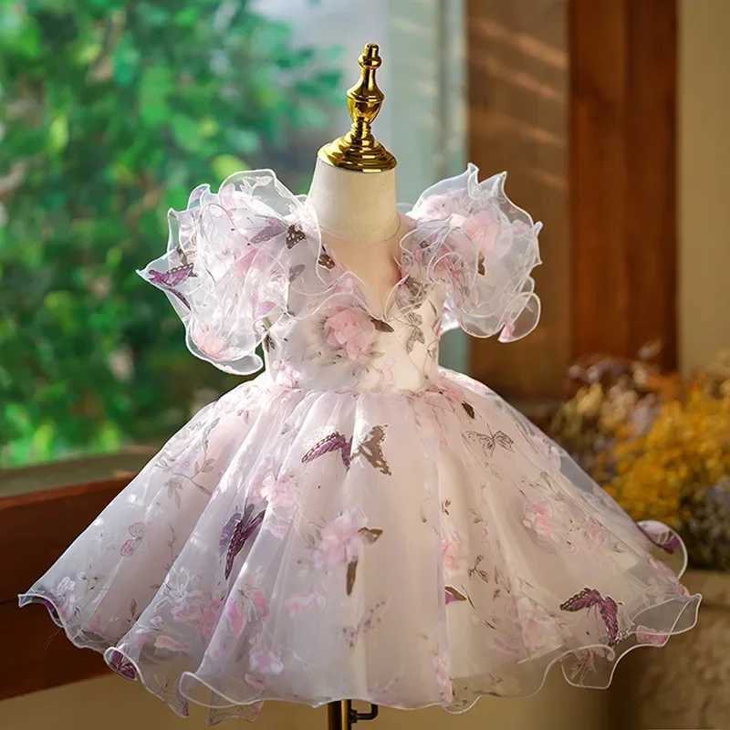 New Flower Girl Dresses For Weddings Kids Bow Design Fairy Princess Ball Gown Children Birthday Par Clothes Baby BaptismXJ250108