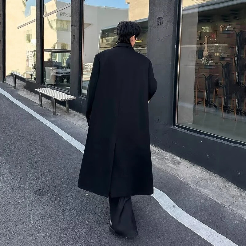 FEWQ Mid Long Woolen Coat Autumn Winter Mens Korean Fashion Loose Casual Versatile Over The Knee Male Trench 24E5306 250106