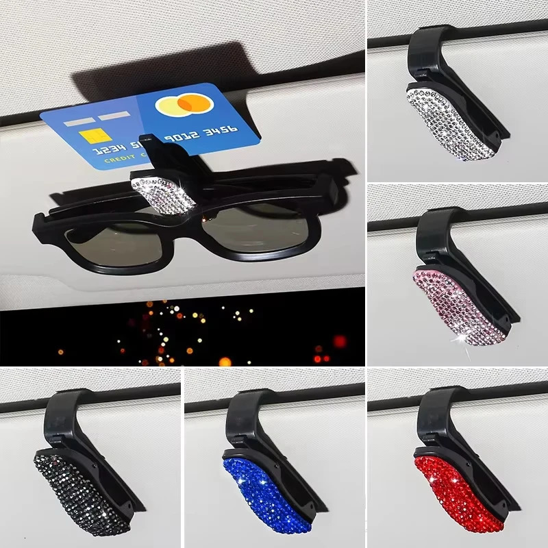 Car Sun Visor Mount Sunglasses Clip Holder Rhinestone Bracket Portable Crystal Decoration Accessories 250109