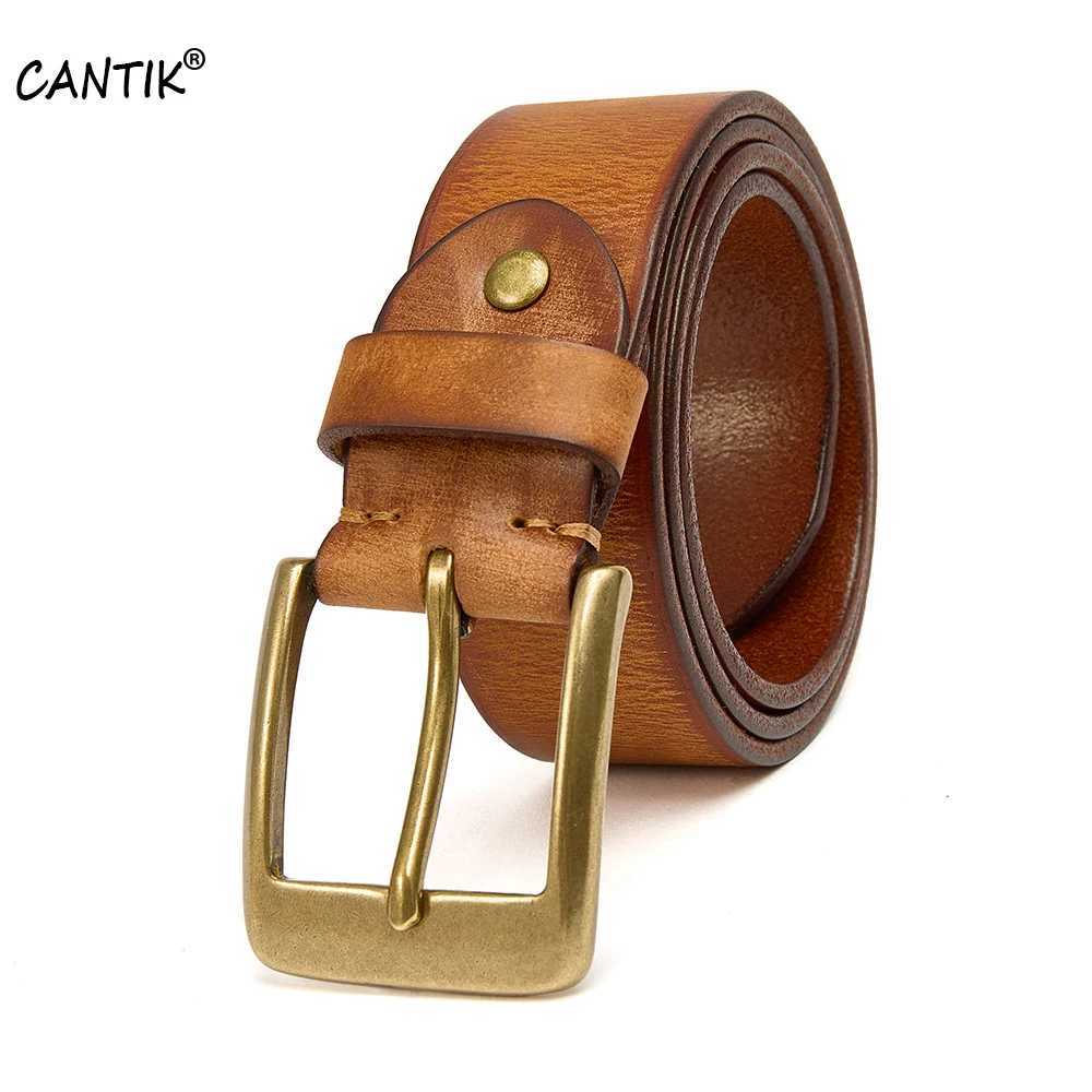 CANTIK New Design Solid Brass Buckle Male Men Top Quality Pure 100% Cow Genuine Leather Belts for 10 Years 130 Jeans Accessories W250109