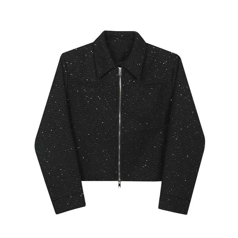 Stylish New Elegant Short Jacket Men's High Quality Trendy Sequin Outerwear Double Opening Zipper Korean Coat B2d7e9