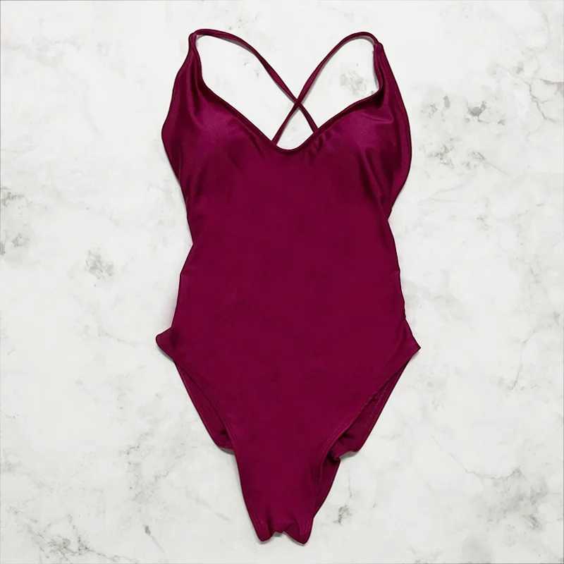 Sexy Fa Swimsuit With Chest Pad 1-Piece Swimwear Women Monokini Bandage Swimming Suit S-3XL Black Push Up Bathing SuitsXJ240108