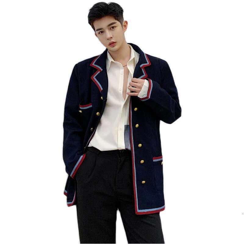 Autumn New Original Edge Color Contrast Splicing Design Korean Version Casual Blazer Coat Men Elegant Jacket