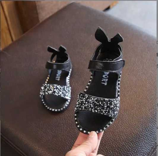 Summer childrens rabbit ear sandals fashionable sparkling rhinestone girl princess Roman sandals baby smooth beach shoes W250108