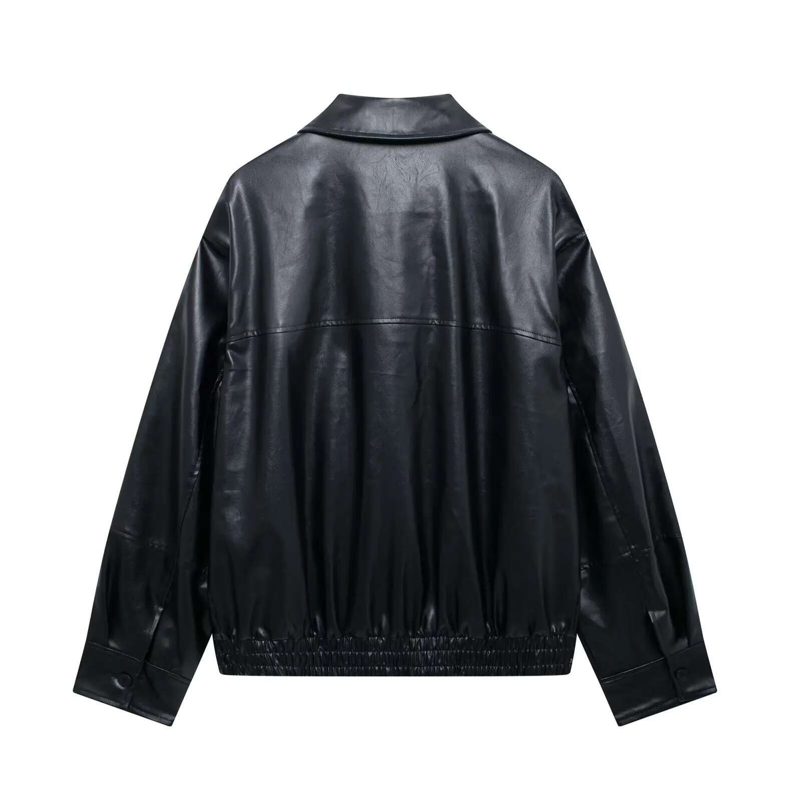 Fashionable And Versatile Loose Lapel Zipper Imitation Pilot Coat Women's Autumn New PU Leather Jacket