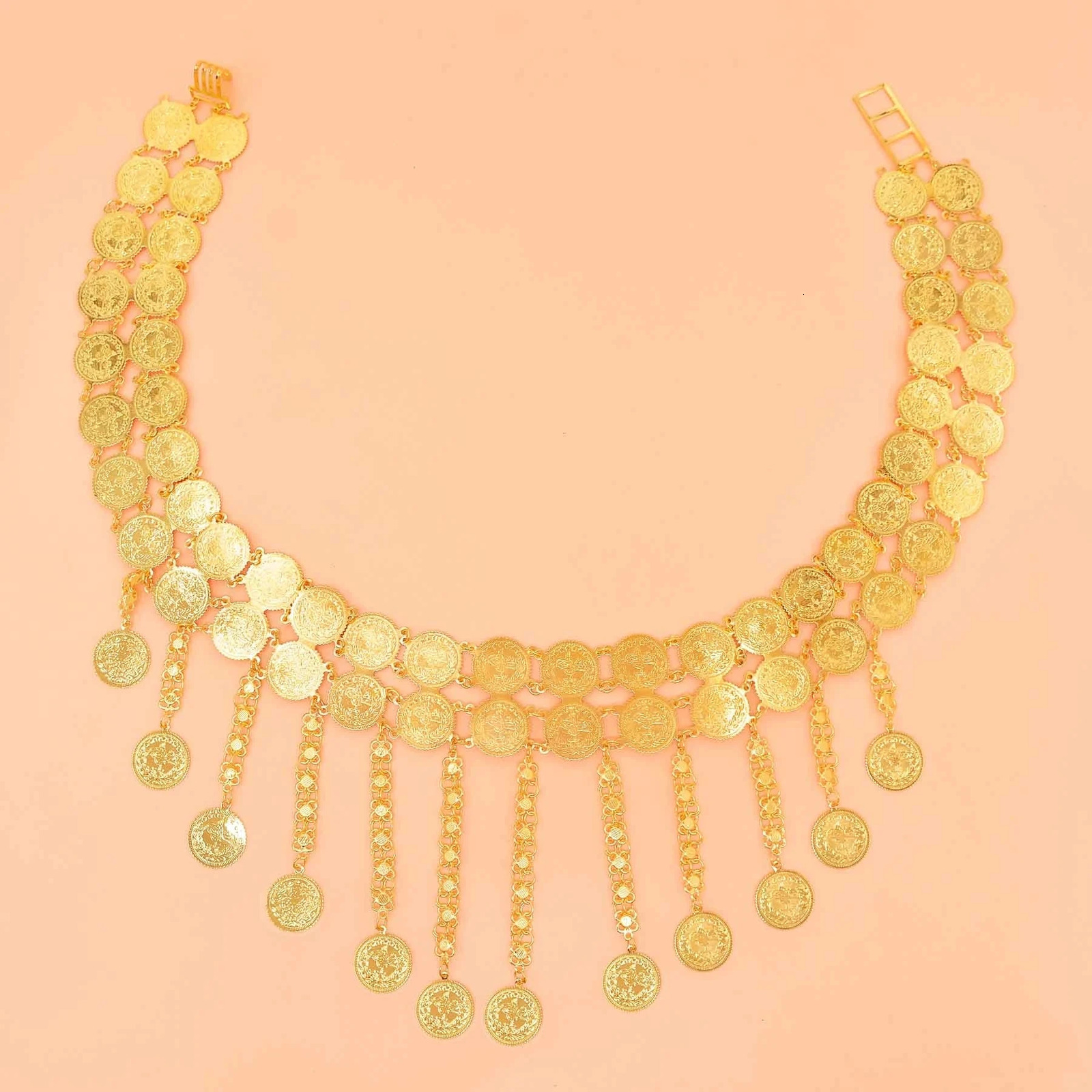 Golden Double Layer Coins Long Chain Pendant Body Jewelry Belly Chains Arab Turkey Kurdish Indian Folk Costume Belts for Women 250107