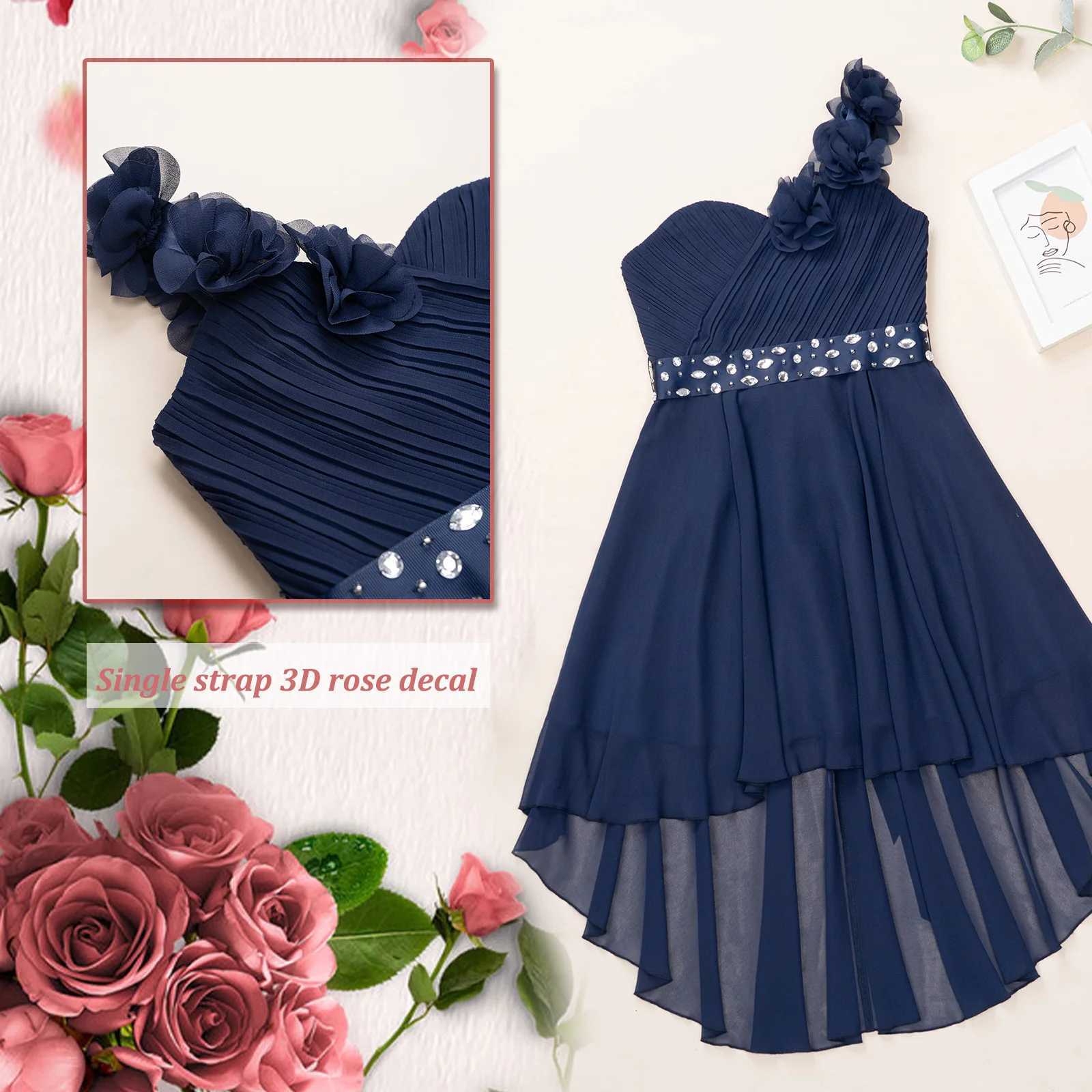 Kid Girls Child Flower Chiffon Tulle Lace Dress Wedding Bridesmaid One-shoulder Formal Par Asymmetrical Dance Prom Gown DressXJ250108