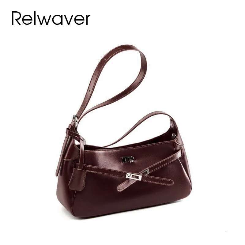Relwaver Women Messenger Bags Genuine Leather Shoulder 2025 Spring Summer Women's Handbag Fashion Underarm Bag Chic Hobos