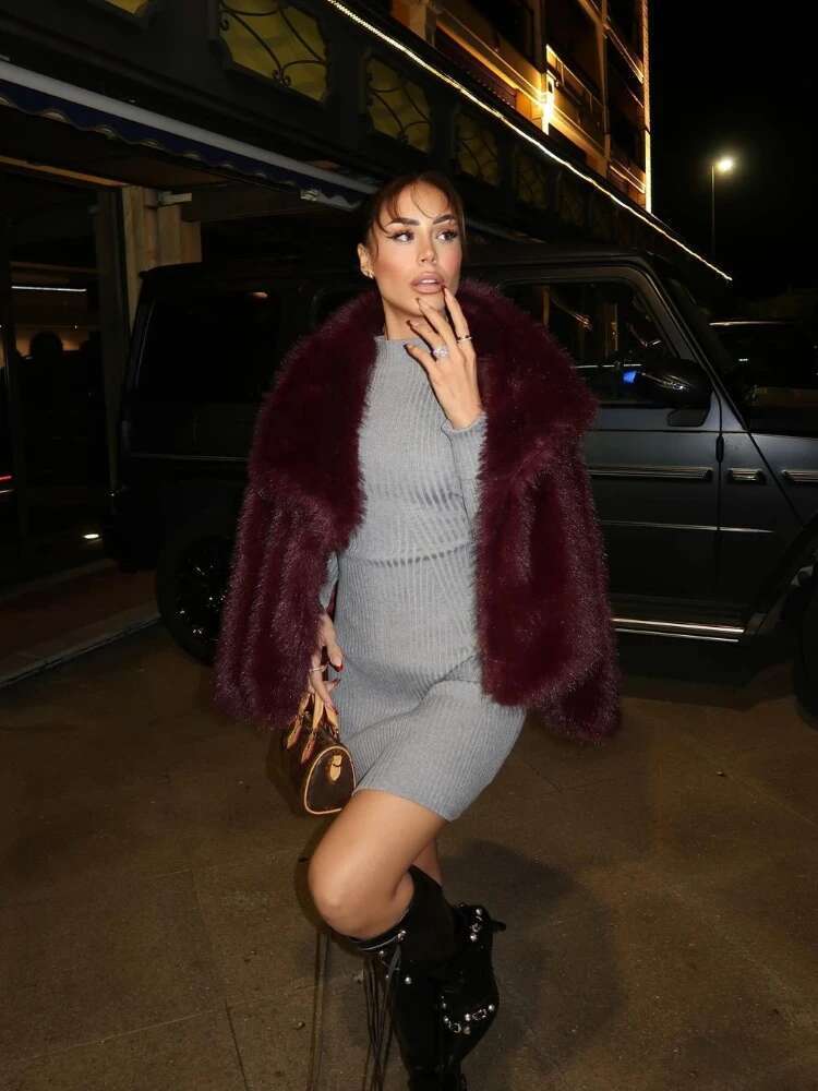 Faux Fur Women 2024 Plush Bury Bomber Jacket Solid Crop Long Sleeve Outerwears Warm Winter Coats Woman Casual Coat