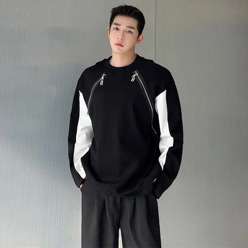 Zipper Patchwork Long Sleeve T Shirts Designer Men Sport Street Sweatshirts Stylish Tops New Clothing