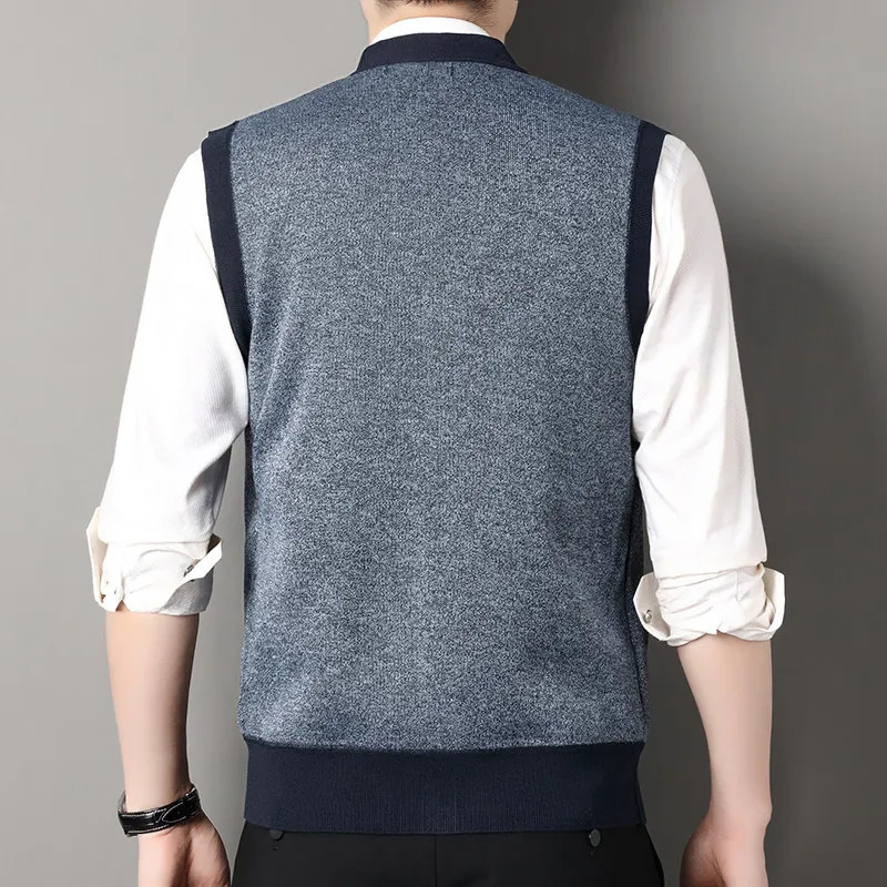 Autumn Winter Mens Sleeveless Knitted Cardigan Middleaged and Elderly Warm Vest Coat Casual Fit Daily Hair Sweater 250107